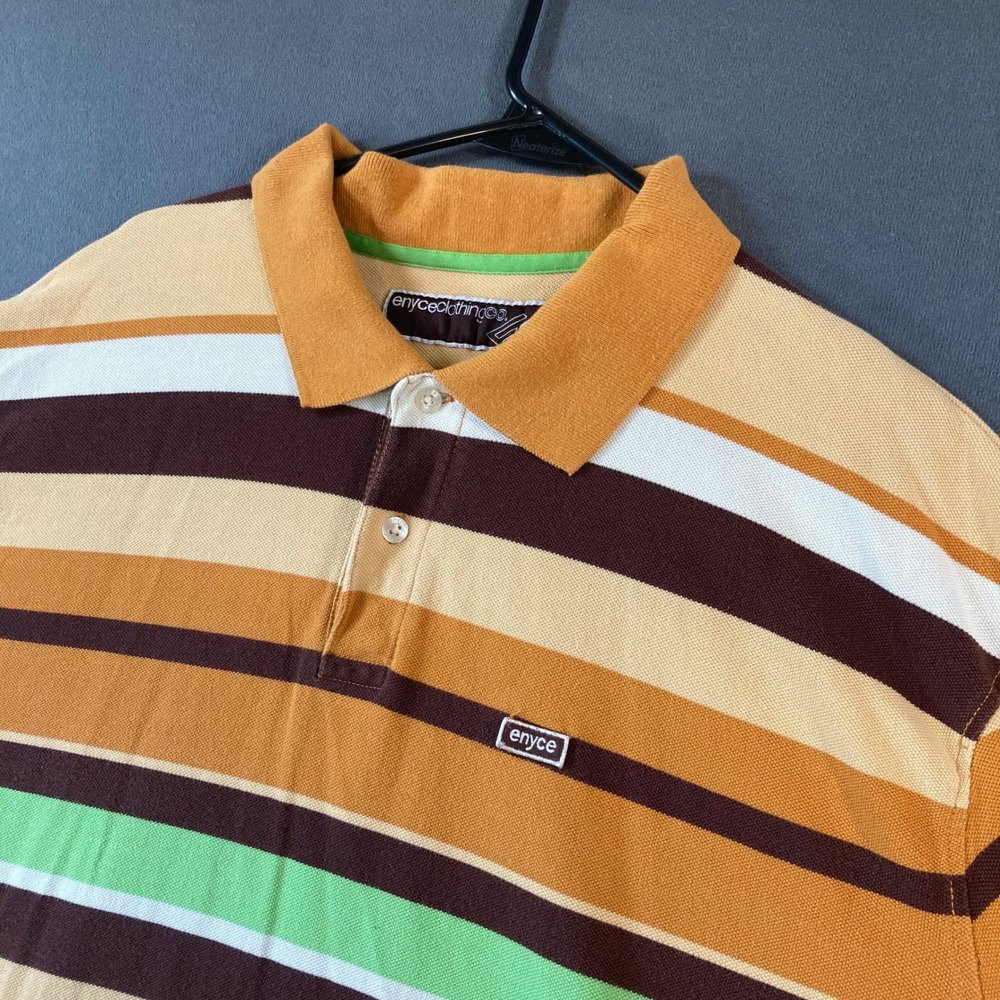 Enyce Mens 4XL Vintage Striped Polo Shirt Short Sleeve Orange Brown Y2K Pique